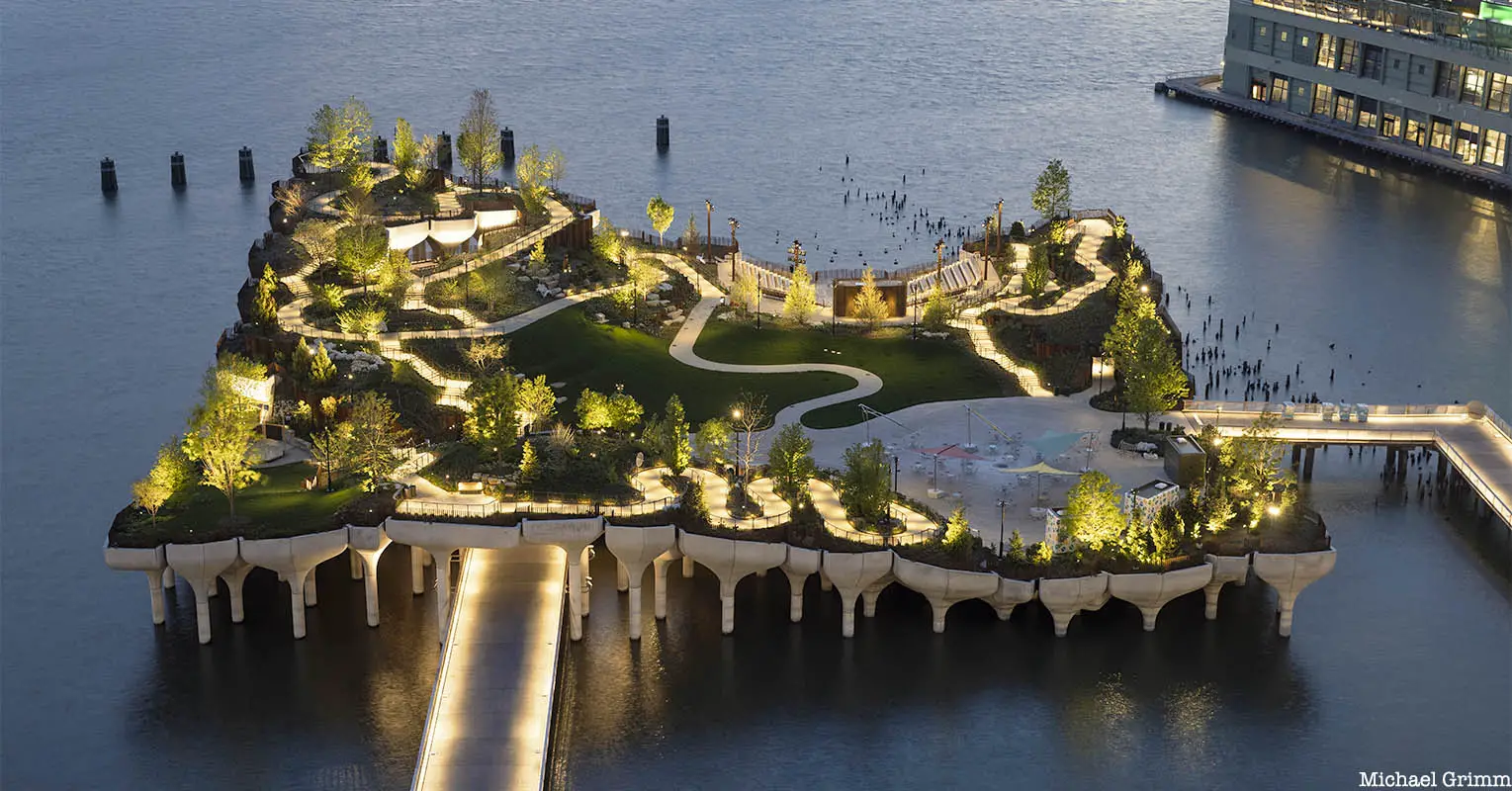 Aerial View of Little Island from the Standard Hotel Pier 54 Hudson River Park Thomas Heatherwick MNLA Arup NYC 2