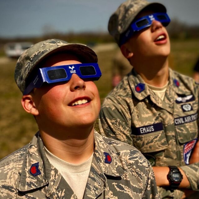 cap solar eclipse mission ncwg cadets with solar glasses looking at eclipse best 8apr2024 marile colon robles